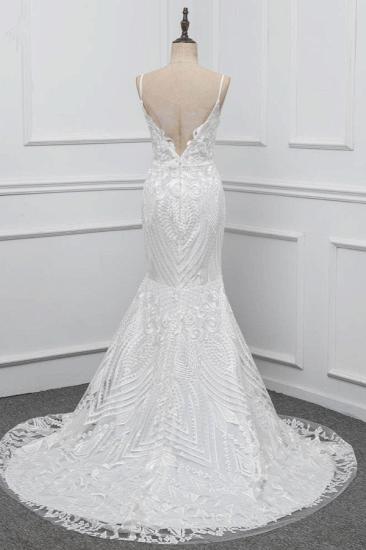 Bradyonlinewholesale Chic Spaghetti Straps V-Neck White Wedding Dresses Appliques Sleeveless Bridal Gowns On Sale_2