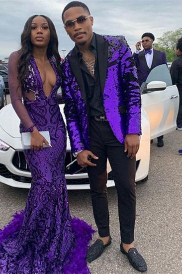 Trendy Purple Sequin Mens Suit | Two-Piece Slim Prom Mens Suit_2
