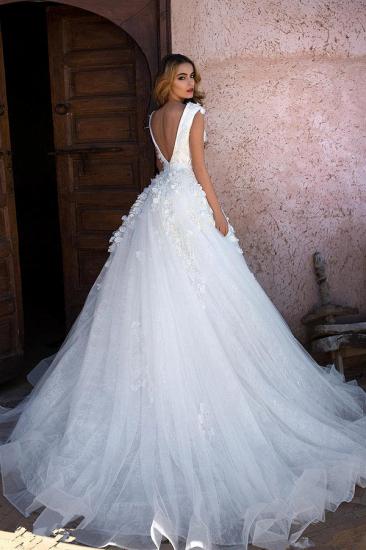 Glamorous V-Neck Cap Sleeves A-line Wedding Dress | Long Lace Appliques Bridal Gowns_2