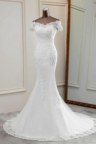Bradyonlinewholesale Glamorous Sweetheart Lace Beading Wedding Dresses Short Sleeves Appliques Mermaid Bridal Gowns_3