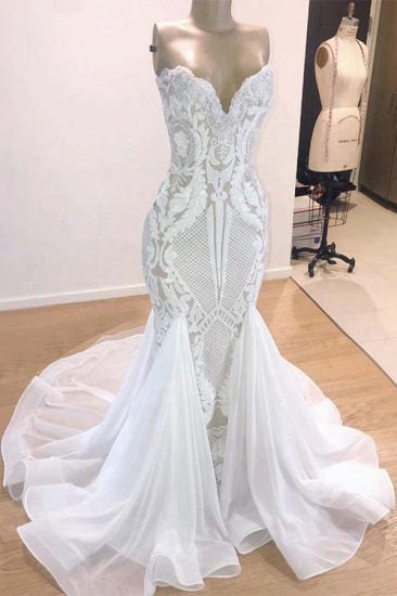 Elegant Sparkle Mermaid White Wedding Dress | Sweetheart Bridal Gowns with Chapel Train_1