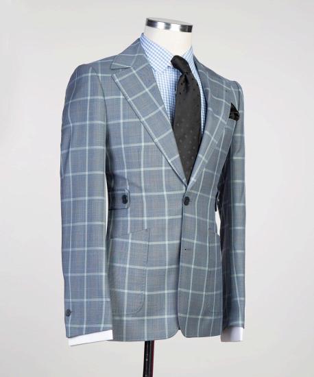 New Gray Plaid Two-Piece Fashion Men's Business Suit_2