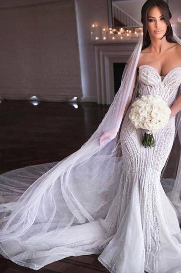Strapless Sweetheart Beads Mermaid Wedding Dresses | Appliques Tulle Bridal Gowns_3
