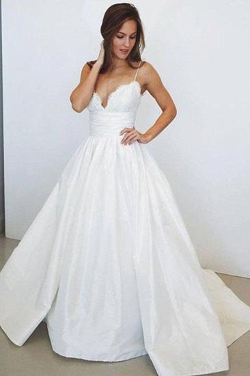 Sweep Train Ball Gown Sleeveless Ruched Satin Spaghetti Straps Wedding Dresses_1