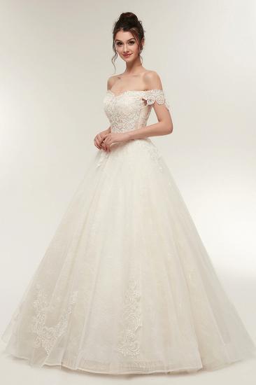 A-line Off-shoulder Sweetheart Floor Length Lace Appliques Wedding Dresses with Lace-up_8