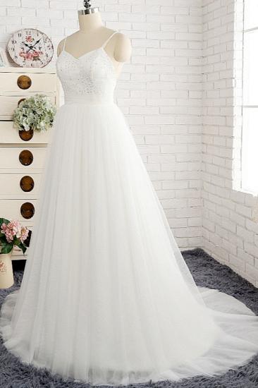 Bradyonlinewholesale Affordable Spaghetti Straps White Wedding Dresses A-line Tulle Ruffles Bridal Gowns On Sale_3