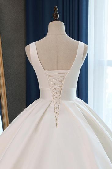 Bradyonlinewholesale Sexy Deep-V-Neck Straps Satin Wedding Dress Ball Gown Ruffles Sleeveless Bridal Gowns Online_6