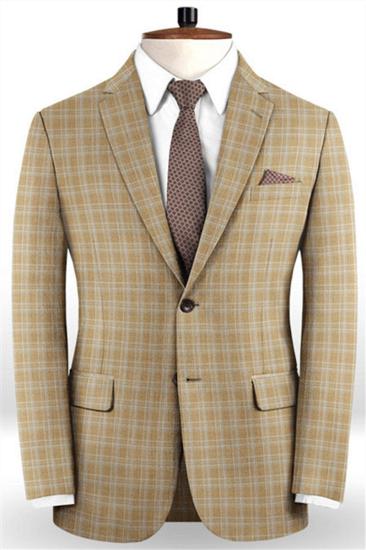 Khaki Plaid Two Piece Mens Suit | Customize Slim Tuxedos Online at_1