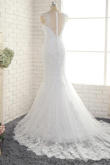 Bradyonlinewholesale Gorgeous White Mermaid Lace Wedding Dresses With Appliques Jewel Sleeveless Bridal Gowns Online_2