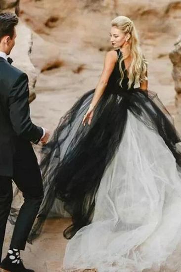 Romantic Tulle Ball Gown Black Princess Lace Wedding Dresses_2