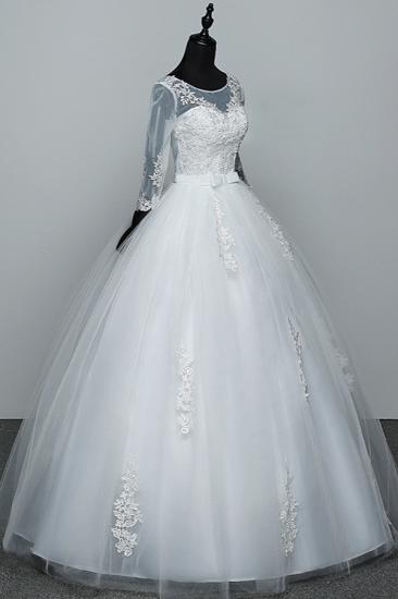 Bradyonlinewholesale Gorgeous Jewel Tulle Lace White Wedding Dresses 3/4 Sleeves Appliques Bridal Gowns On Sale_3