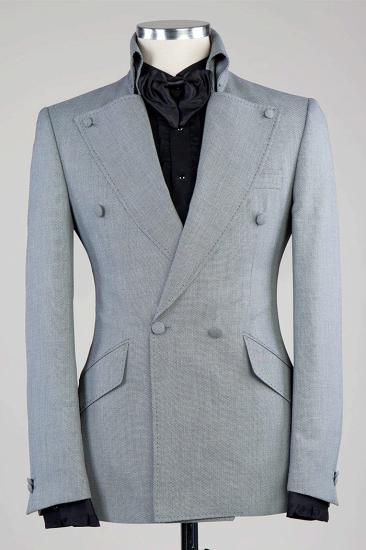 Philip Gray Peaked Lapel Double Breasted Linen Prom Suits_1