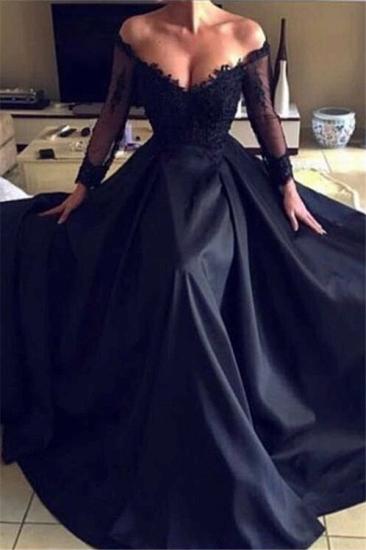 Off The Shoulder Sexy Black Lace Evening Dress | Long Sleeve Sheer Cheap Formal Dresses