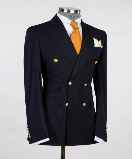 Latest Black Stripe Two Piece Point Collar Men's Suit_3