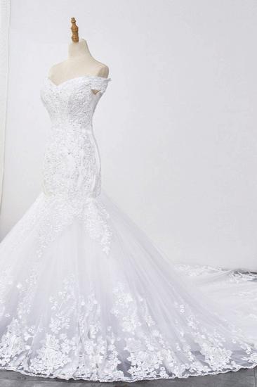 Bradyonlinewholesale Gorgeous Off-the-Shoulder Mermaid White Wedding Dress Sweetheart Sleeveless Appliques Bridal Gowns with Rhinestones On Sale_3