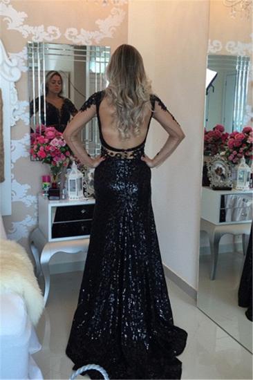 Black Long Sleeve Sequined Lace Evening Dress Popular Open Back Sweep Train Special Occasion Dresses_2