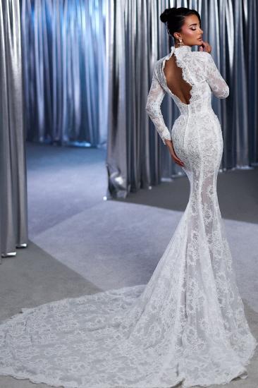 Sexy High Neck Appliques Lace Mermaid Wedding Dresses_2
