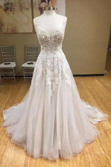 Bradyonlinewholesale Chic Spaghetti-Straps V-Neck Tulle Wedding Dress Appliques Sleeveless Bridal Gowns with Beadings Online_1