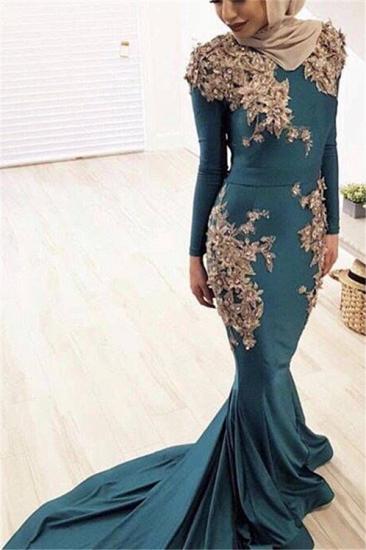 Glamorous Green Mermaid Evening Dresses with Sleeves | Sexy Lace Crystal Prom Dress_2