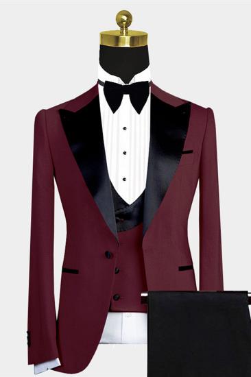 Bryant New Arrival Burgundy Slim Fit Prom Men Suits | With Black Lapel Men Suits_2