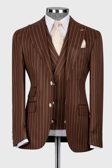 Chan Popular 3 Piece Pinstripe Chocolate Brown Business Suit with Waistcoat_1