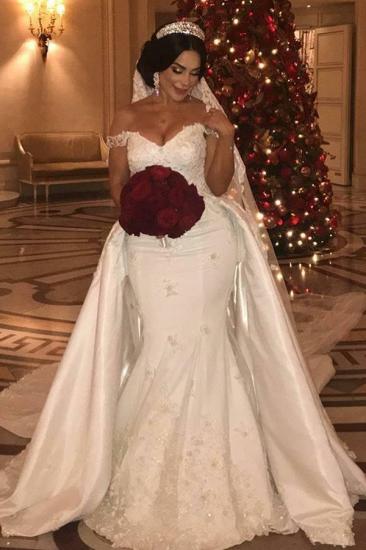 Off-the-Shoulder Sweetheart Tulle lace Appliques Long Wedding Dress with Detachable Train_2