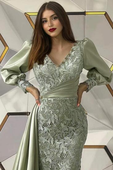 Long sleeves bubble sleeves v-neck prom dress with half train_2