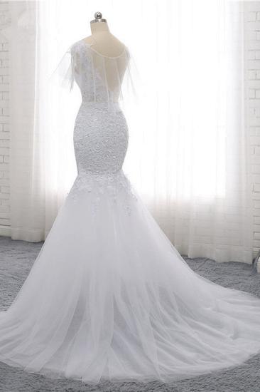 Bradyonlinewholesale Elegant Jewel Sleeveless White Tulle Wedding Dress Mermaid Lace Beading Bridal Gowns On Sale_4