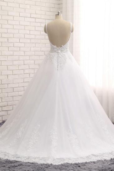 Bradyonlinewholesale Gorgeous V neck Straps Sleeveless Wedding Dresses White A line Lace Bridal Gowns With Appliques Online_2