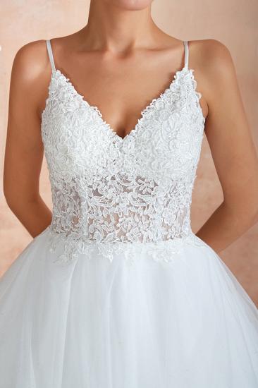 Camille | White Ball Gown Wedding Dress with Chapel Train, Spaghetti Strap See-through Lace up Bridal Gowns for Sale_3