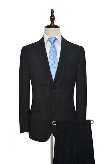 Classic Peak Lapel Check Two Button Black Mens Business Suit