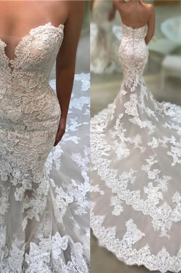 Backless Strapless Sexy Mermaid Wedding Dresses | Cathedral Train Lace Dresses for Weddings_2