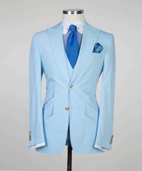 Sky blue pointed collar slim mens three-piece suit_5
