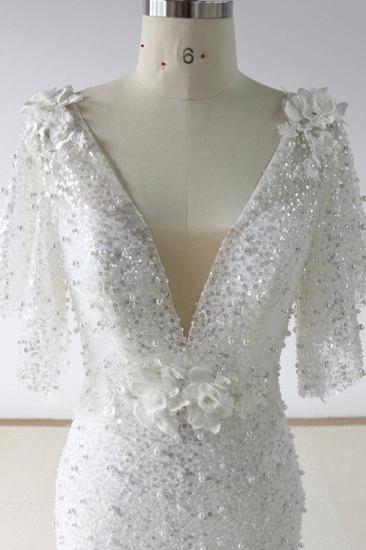 Bradyonlinewholesale Elegant Stunning Sequins White Tulle Wedding Dress Sweep Train Mermaid Short Sleeve Bridal Gowns On Sale_3