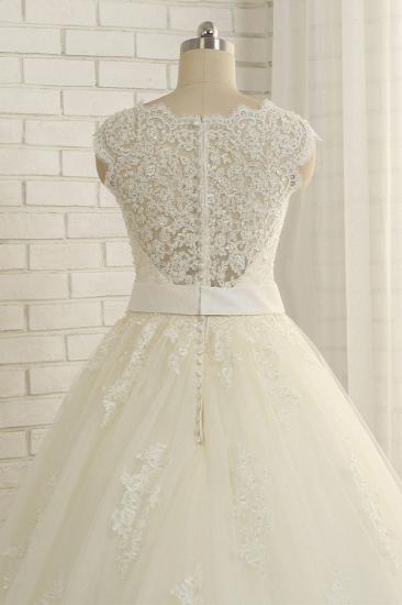 Bradyonlinewholesale Sexy Straps Sleeveless Lace Wedding Dresses With Appliques A line Tulle Ruffles Bridal Gowns On Sale_4