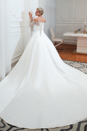 Romantic Lace Long Sleeves Princess Satin Wedding Dress | Princess Bridal Gowns with Cathedral Train_15