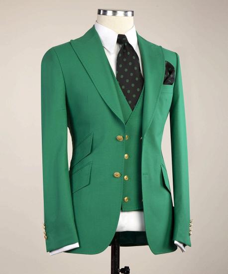 Fashion Green Point Collar Slim Fit Prom Men Suits_3