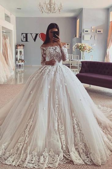 Gorgeous Off Shouldr Long Sleeve Lace Appliques Floor Length Ball Gowns