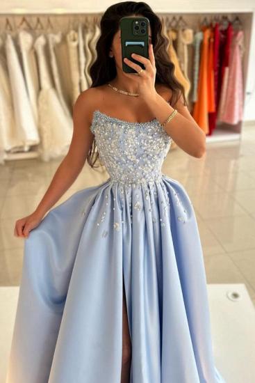 Lavender Evening Dresses Long Satin Prom Dresses Ball Gowns with Glitter_3