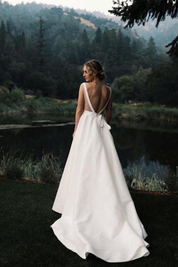 Sexy V-Neck Strap Backless A-line Ruffles Wedding Bridal Gown_2