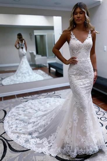 Beautiful Wedding Dresses V Neckline | Mermaid lace wedding dress_1