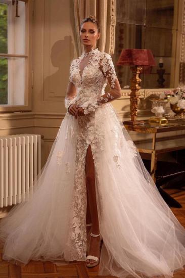 two Piece Wedding Dresses A Line Lace | Wedding dresses with sleeves_1