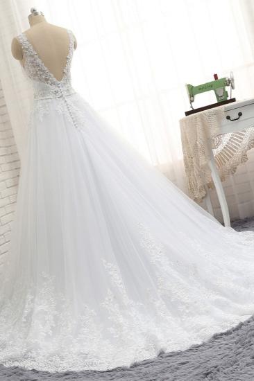 Bradyonlinewholesale Modest Longsleeves V-neck Lace Wedding Dresses White Tulle A-line Bridal Gowns With Appliques Online_2