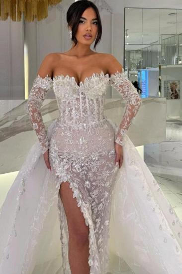 White evening dresses long glitter ball gowns prom dresses lace with sleeves_2