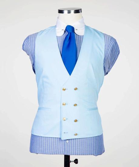 Sky blue pointed collar slim mens three-piece suit_2