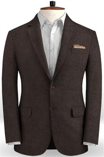 Brown Slim Fit Tuxedo with Bangs |  Two-Piece Linen Business Mens Suit_1