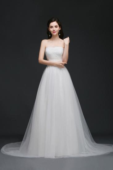 AZARIAH | A-line Strapless Tulle White Wedding Dress With Lace_1