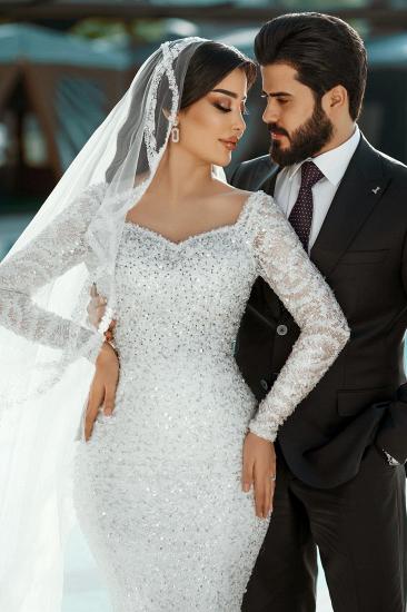 Modern Wedding Dresses Mermaid Style Glitter Wedding Dress with Sleeves_4