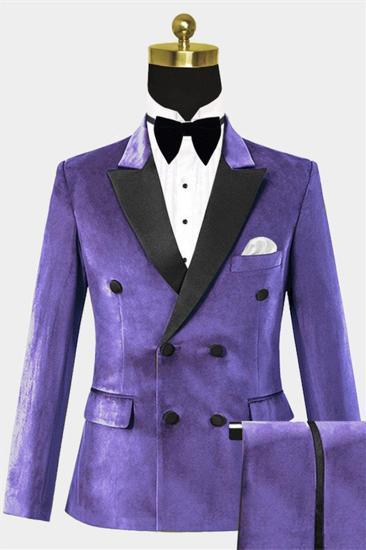 Purple Double Breasted Mens Suit |  Two Piece Velvet Tuxedo Online_1