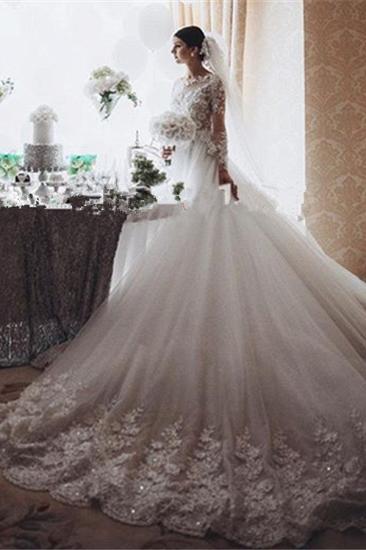 Stunning Royal Wedding Dresses Vintage Long Appliques Sleeved Arabic Wedding Gowns_4